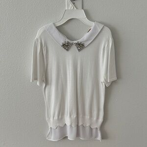 Belldini White Embellished Collar Blouse